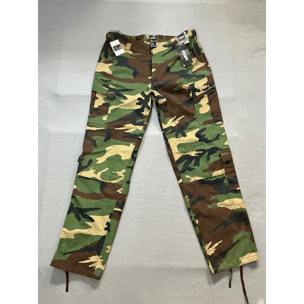 CQR Mens Tactical Cargo Pants Woodland Olive Camo Ripstop Military Uniform